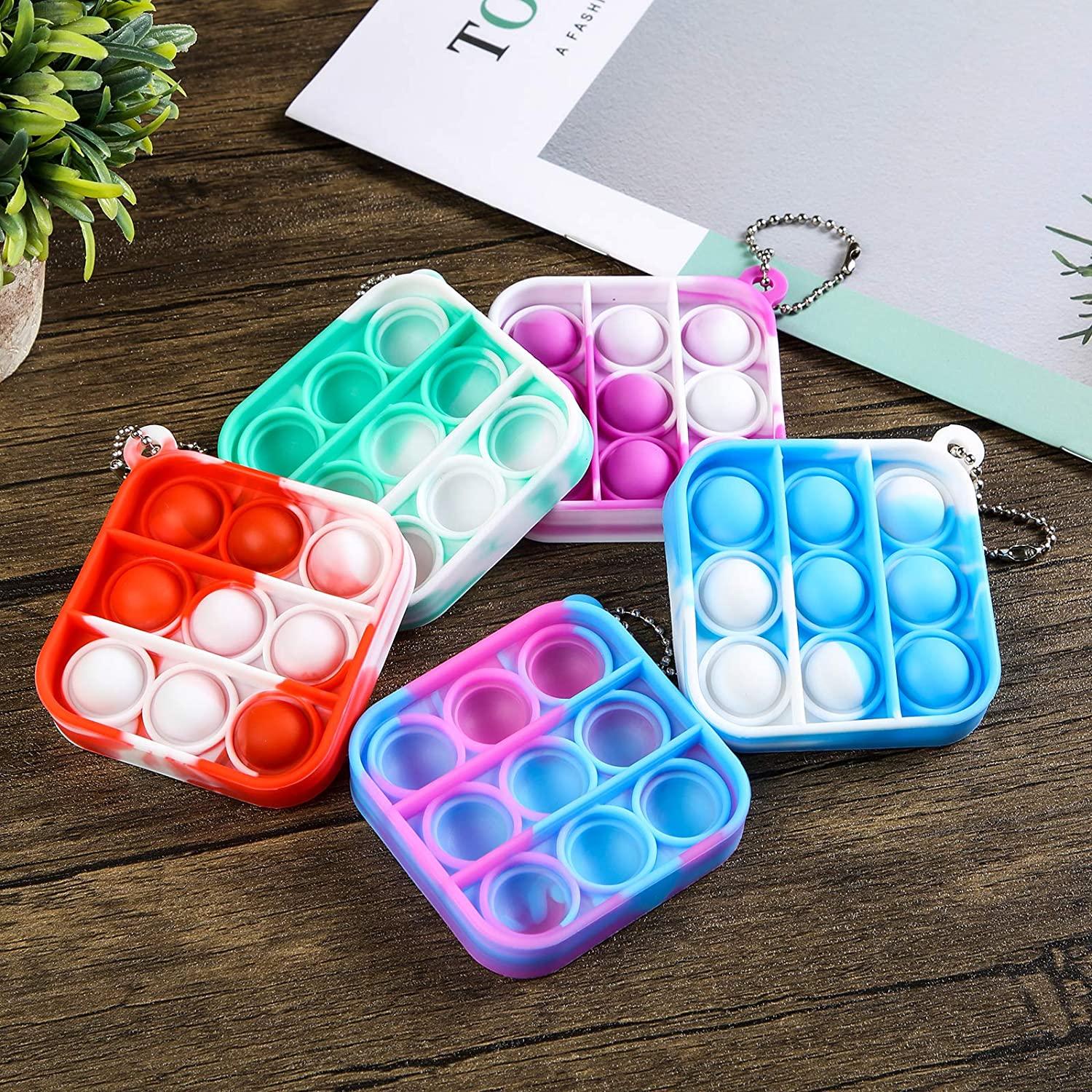 Fidget Simple Keychain Push Bubbles Pop Toys keys chain Anti Stress Decompression Bubble Board Key Ring Finger Toy