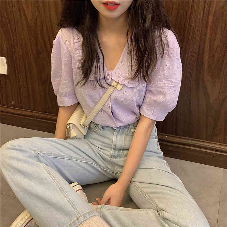 Embroidery Oversize Women Blouses Summer Tops Femme Casual Womens Shirt Short Sleeve Cotton Girls Blouse Plus Size Blusas 210417Z