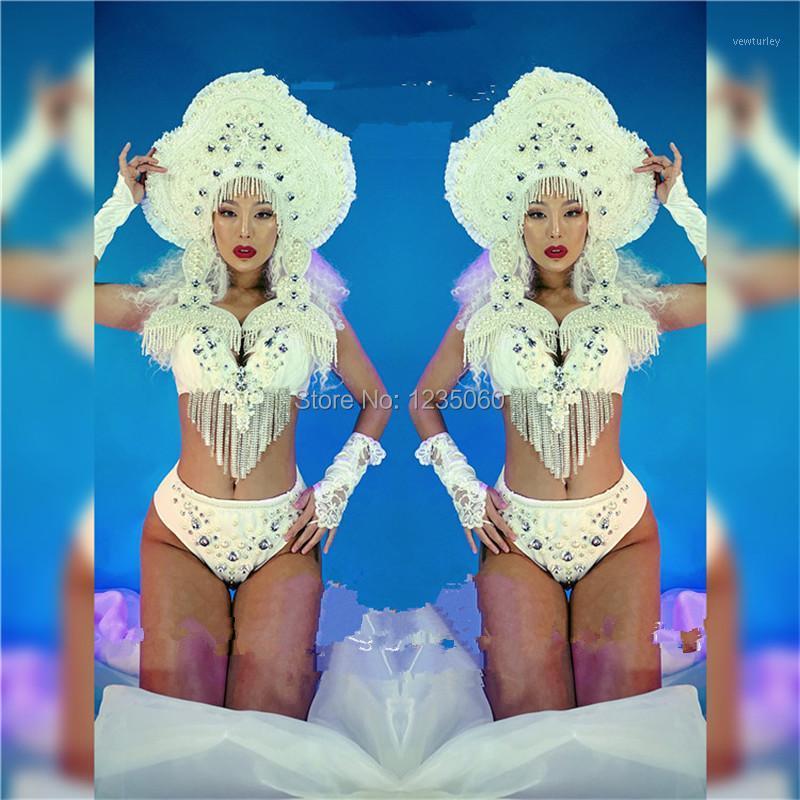 Party Decoration Catwalk Show Bikini Dance Suit With Pearl Headwear Stage Performance Sexy Lady Bra Ballroom Bodysuit Christmas DS Singer Cl
Party Decoration Catwalk Show Bikini Dance Suit With Pearl Headwear Stage Performance Sexy Lady Bra Ballroom Bodysuit Christmas DS Singer Cl