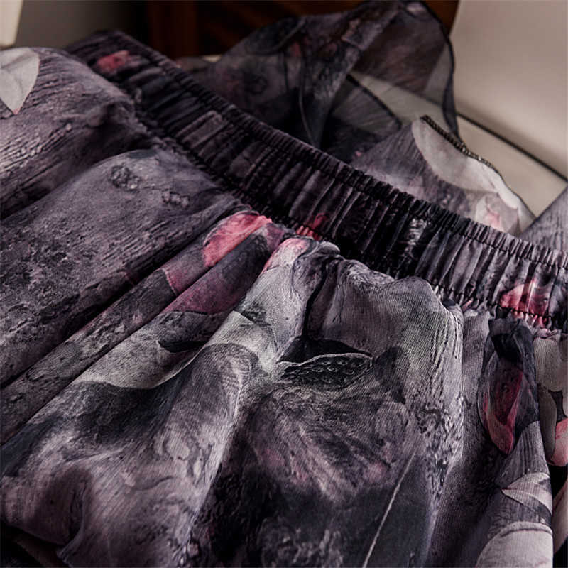 Elegant Summer Bohemian Maxi Skirts Women Long Skirt Chiffon Saia Beach High Waist Tutu Casual Vestidos Harajuku Print Clothes 210619