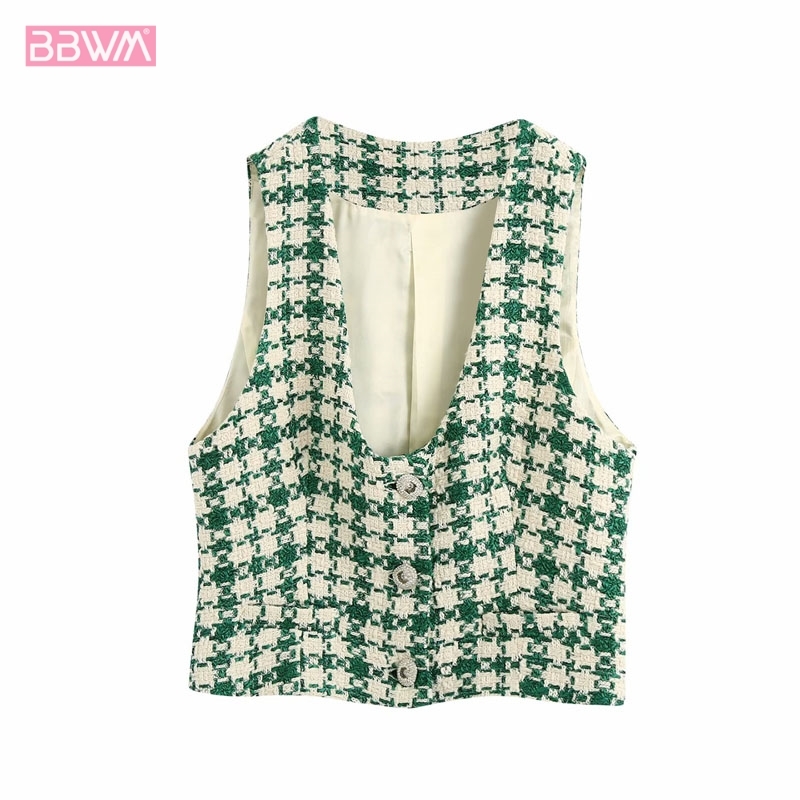 Fresh V-neck Sleeveless Jacket Vest Women's Simple Fashion Green with Buttons Chic Tops Female 210507