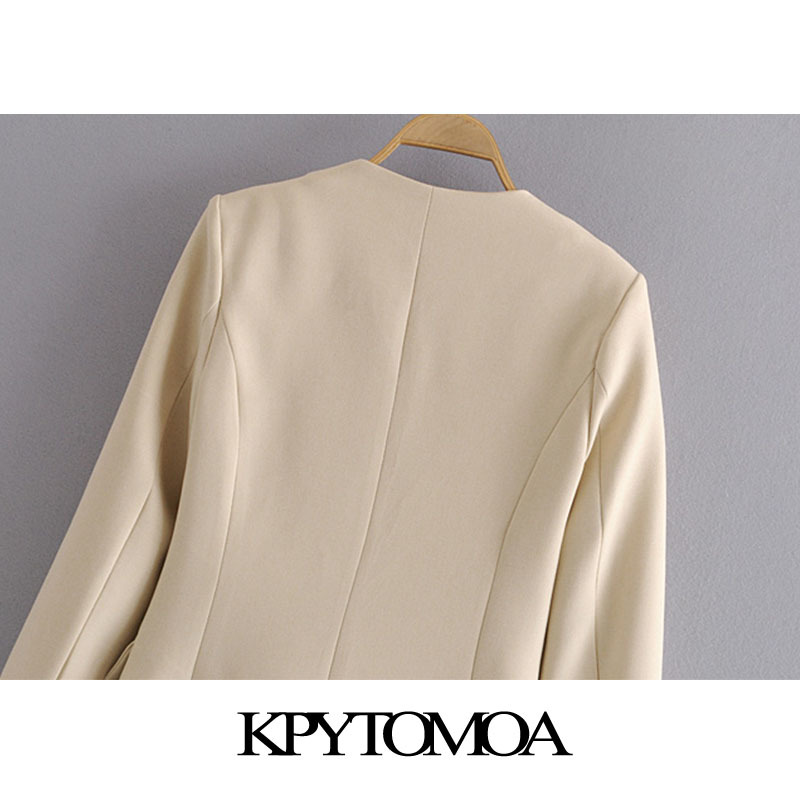 Women Fashion Office Wear Single Button Blazer Coat V Neck Long Sleeve Pockets Female Outerwear Chic Tops 210420