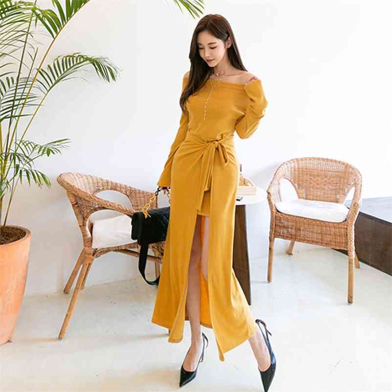Women's autumn products Korean style temperament one-way neck long-sleeved lace-up hip slim dress 210603, Yellow
Women's autumn products Korean style temperament one-way neck long-sleeved lace-up hip slim dress 210603, Yellow