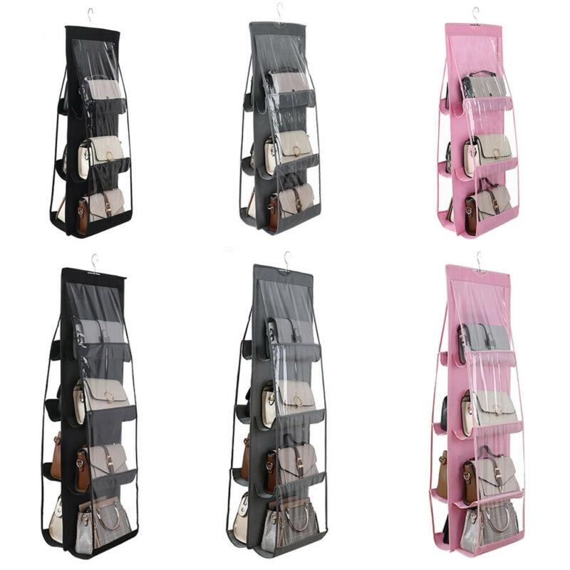 Storage Boxes & Bins 6/8 Pocket Folding Hanging Handbag Purse Large Clear Holder Anti-dust Organizer Rack Hook Hanger