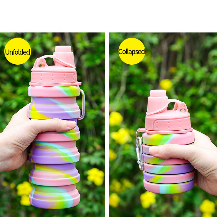 Creative Camouflage Water Bottle Silicone Fold Telescopic Tumbler Carabiner Sports Drinks Cups Portable Hiking Camping Equipment 500ML FY4515 Z260202