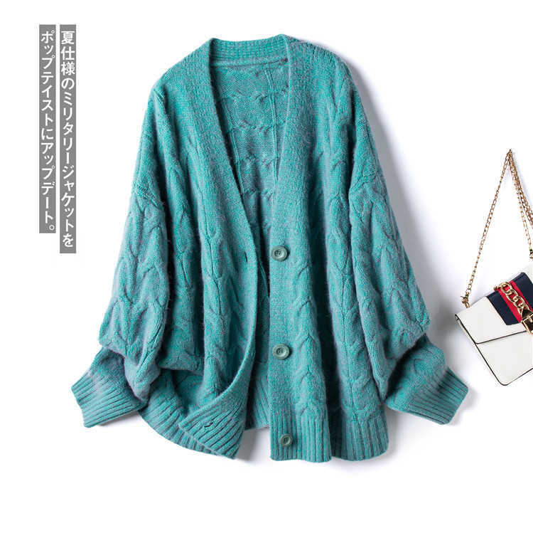H.SA Women Winter Sweater Coat V Neck Long Knit Cardigans Oversized Sweater Jacket Korean Style Twisted Knit Coat 210716
