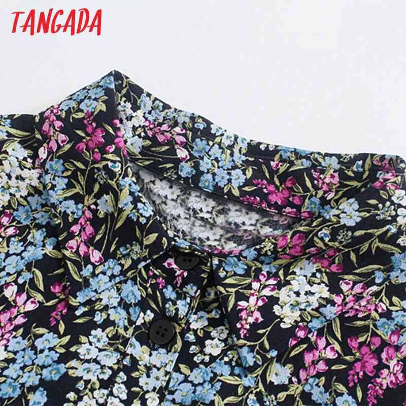 Fashion Women Flowers Print Shirt Buttons Long Sleeve Ladies Mini Dress 5Z66 210416