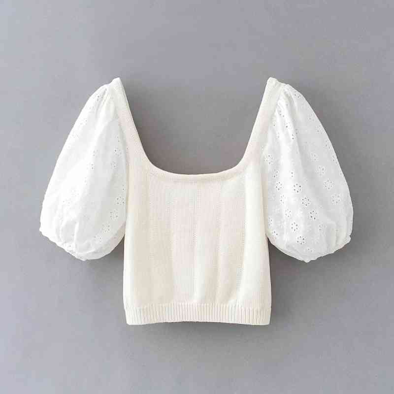 elegant women floral embroidery knitted blouses summer fashion ladies vintage bomb tops sweet female girls chic 210430