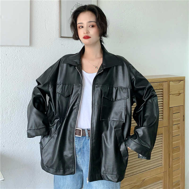 Vintage Black Leather Moto Jacket Outerwear Korean Chic PU Biker Zipper Female Streetwear Women's Spring s 210604, Black leather jacket
Vintage Black Leather Moto Jacket Outerwear Korean Chic PU Biker Zipper Female Streetwear Women's Spring s 210604, Black leather jacket