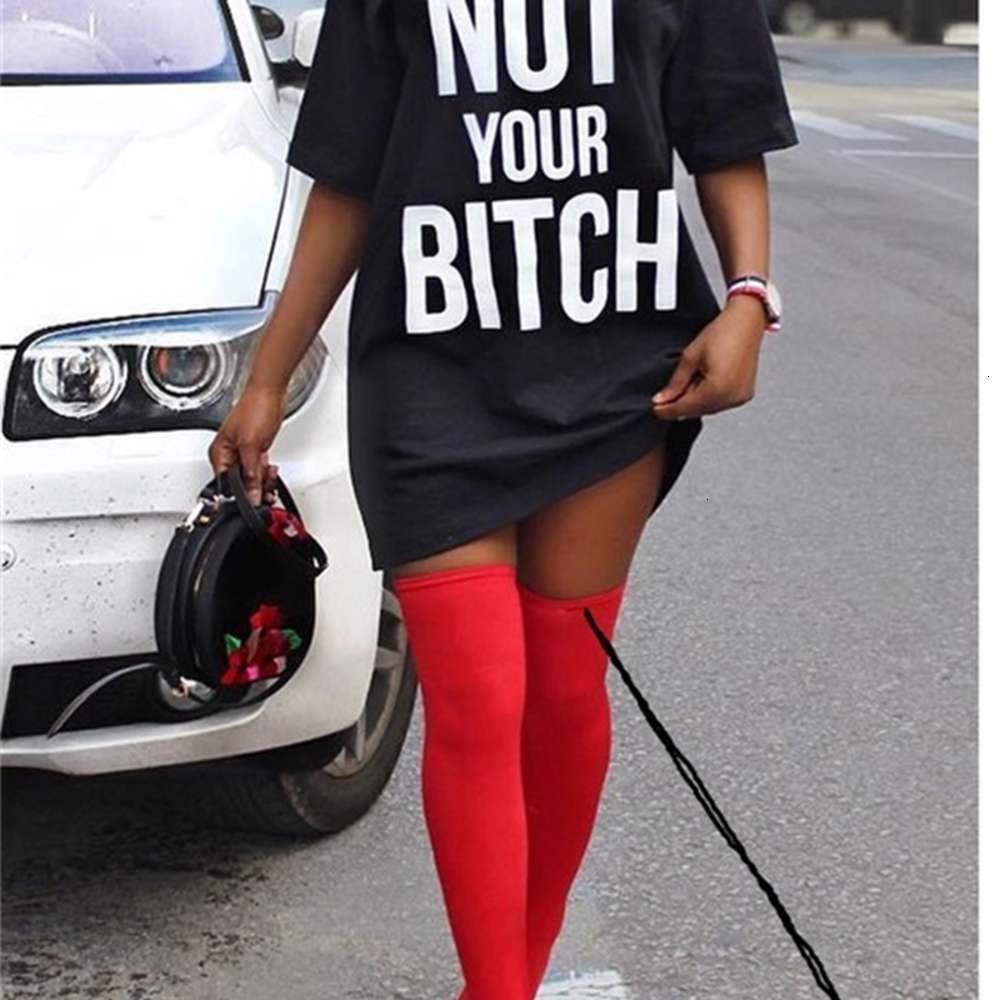 Casual Dresses Women' letter print loose drs 013, Black