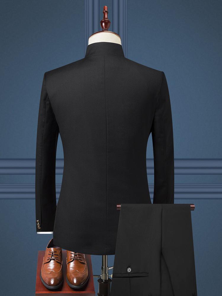 Men's Suits & Blazers Stand Collar Men Suit Set Tuxedo Slim Fit Male Jacket And Pants Chinese Style Men's Wedding Business Dress High Q