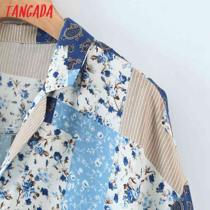 Women Vintage Flowers Print Bow Crop Chiffon Long Sleeve Chic Female Casual Loose Shirt QW63 210416