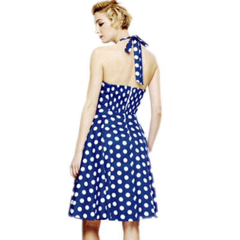 Women Polka Dot Dress Summer Hepburn 50s 60s Vintage A-Line Halter Rockabilly Retro Party es Vestidos 210510