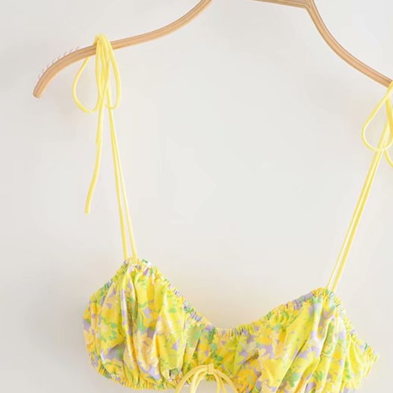 DEAT Summer Fashion Casual Hollow Out Print Backless Strapless Yellow Lace-up Sexy Slim Vest Top Women SD809 210709