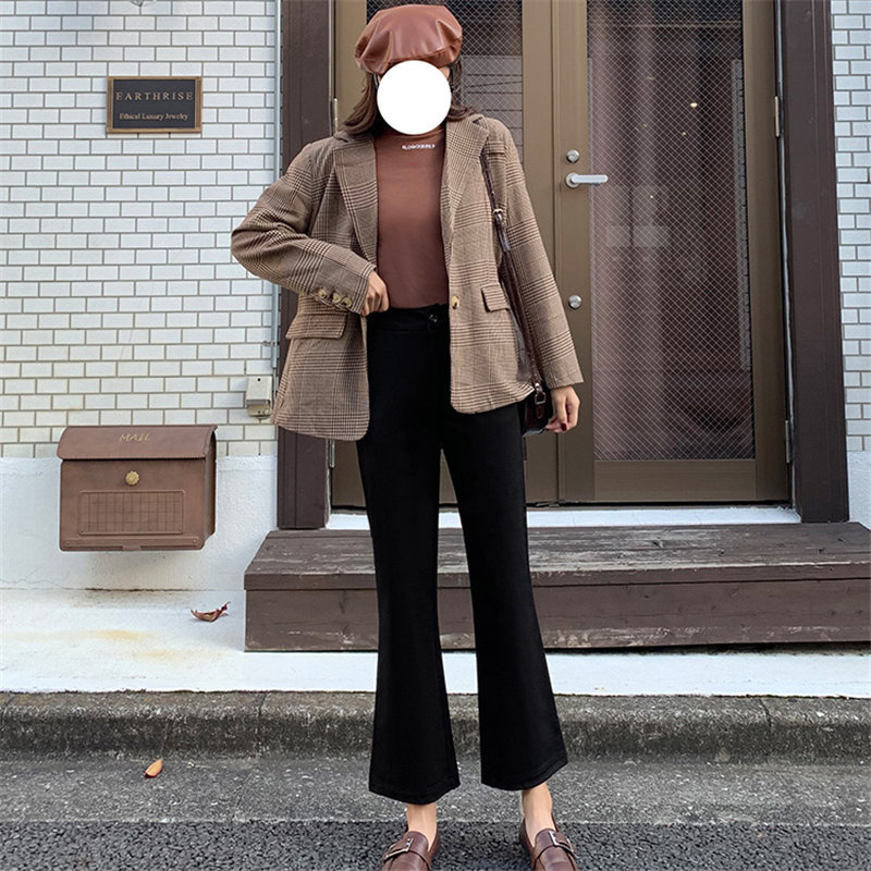 Spring High Waist Solid Korean Chic Fashion Girls Flare Pants Streetwear Large Size Black Women Slim Boot Cut 210421