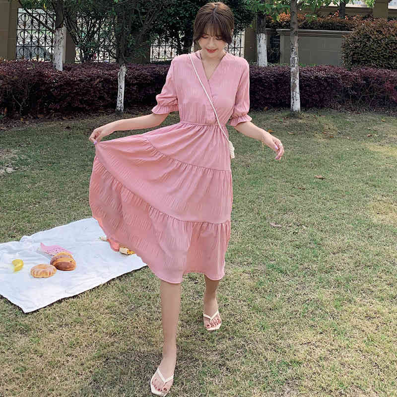 S-XL Plus Size Summer Girls Boho Party pink Female Vintage Dress oversize Short Sleeve Women Dresses Robe Vestido 210417Z