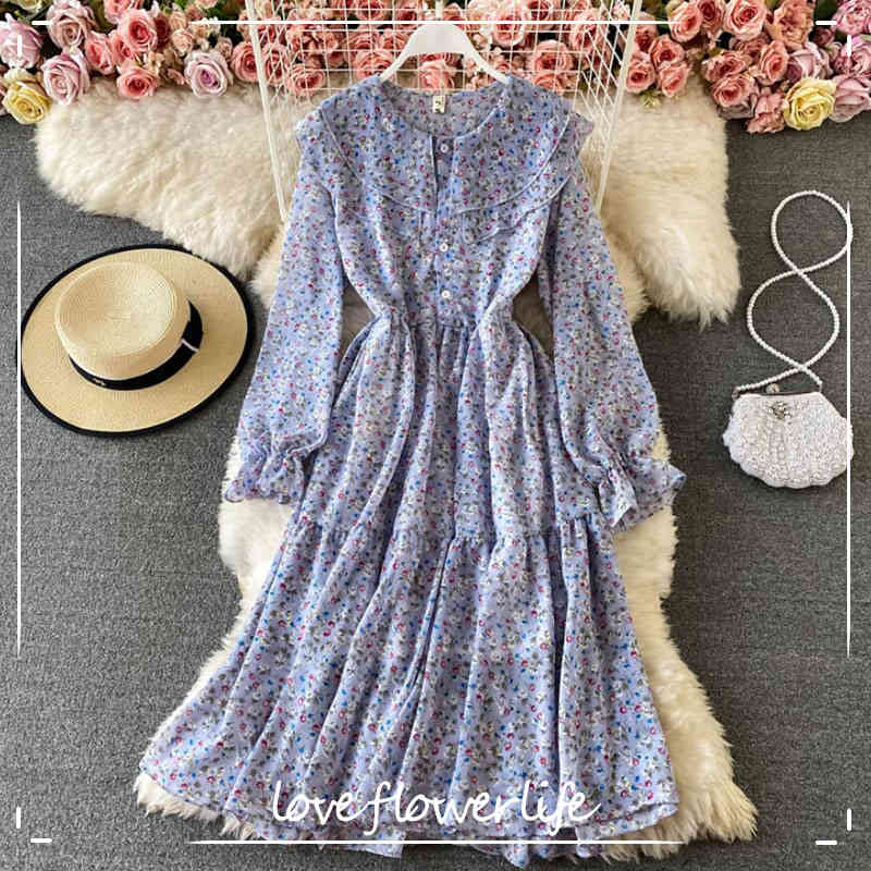 Elegant O-Neck Floral Dress Women Spring Flare Sleeve Ruffle Slim Mid-calf Dress Female A-line Chiffon Vestidos Femme 210521, Floral 7
Elegant O-Neck Floral Dress Women Spring Flare Sleeve Ruffle Slim Mid-calf Dress Female A-line Chiffon Vestidos Femme 210521, Floral 7
