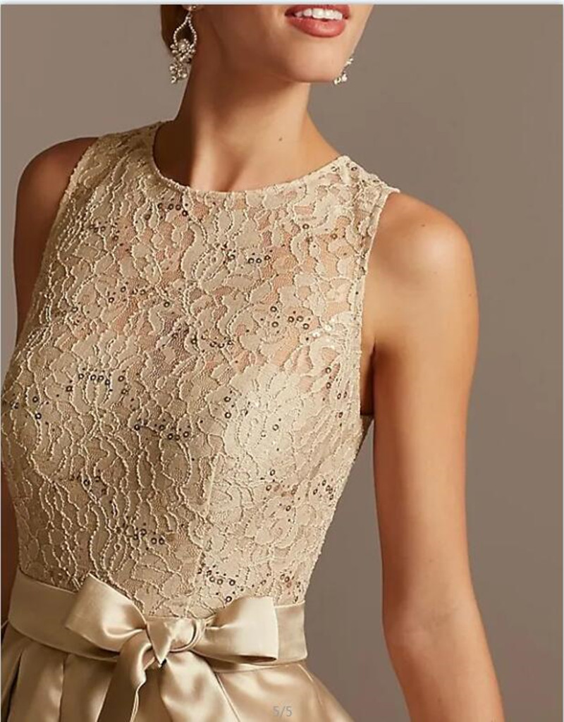 Champagne Sleevelees Mother's Dress Asymmetrical Party Dresses for Weddings Jewel Satin Lace Mother of the Groom Dresses