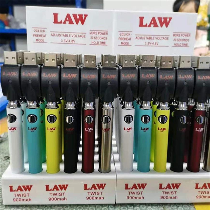 

LAW TWIST Battery 900mAh Preheat Variable Voltage VV Bottom Spinner Pen Batteries For 510 Thick Oil Vape Cartridges With Display Boxa51