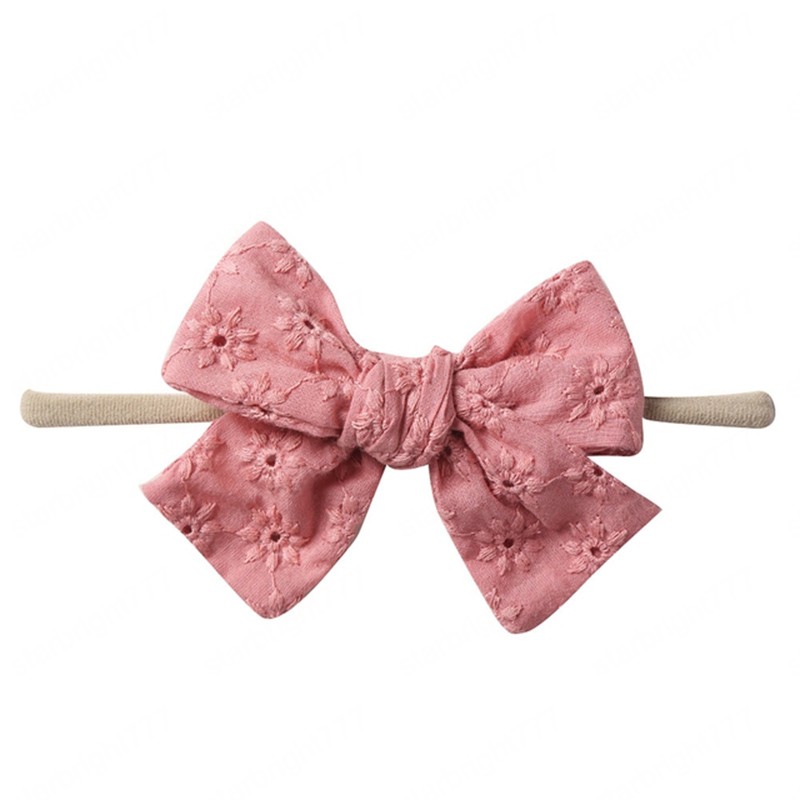 Fashion Embroidered Cotton Bowknot Headband Toddler Cute Handmade Bows Nylon Hairband Hair Accessories Photography Props