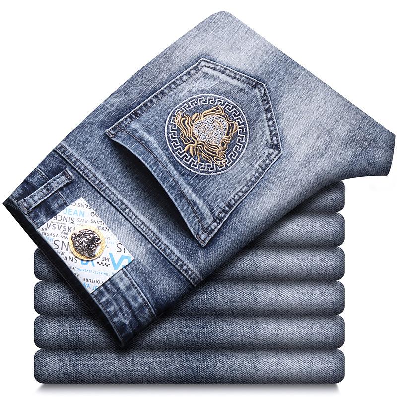 Men's Jeans 2021 Fashion Brand Embroidery Four Seasons Elastic Slim Small Straight Trousers, Light blue
Men's Jeans 2021 Fashion Brand Embroidery Four Seasons Elastic Slim Small Straight Trousers, Light blue