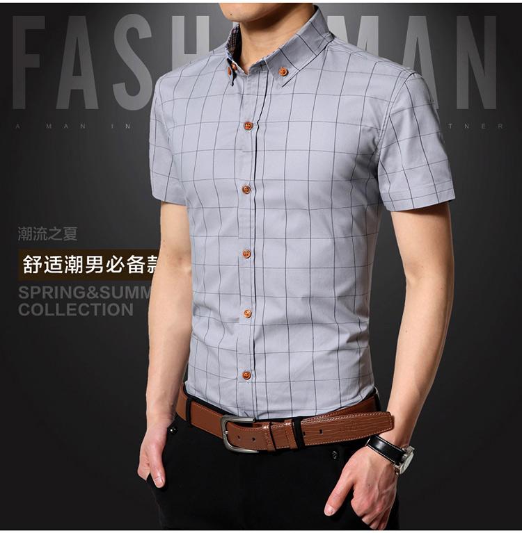 Plaid Mens Shirts Slim Cotton 2021 Dress Short Sleeve Social Casual Shirt Men Brand Chemise Homme M-5XL Men's