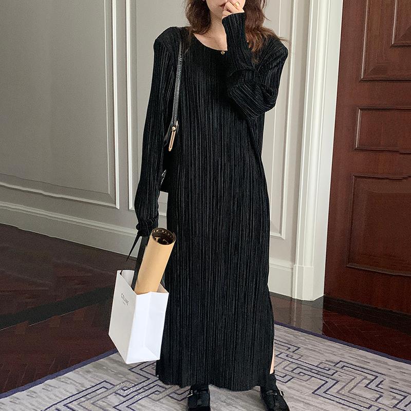 Casual Dresses Loose Split Round Long Sleeve Black Pleated Dress Women Ankle Length Vestido Feminino Retro Maxi Fashion Korean Chic Wild, Black;gray
Casual Dresses Loose Split Round Long Sleeve Black Pleated Dress Women Ankle Length Vestido Feminino Retro Maxi Fashion Korean Chic Wild, Black;gray