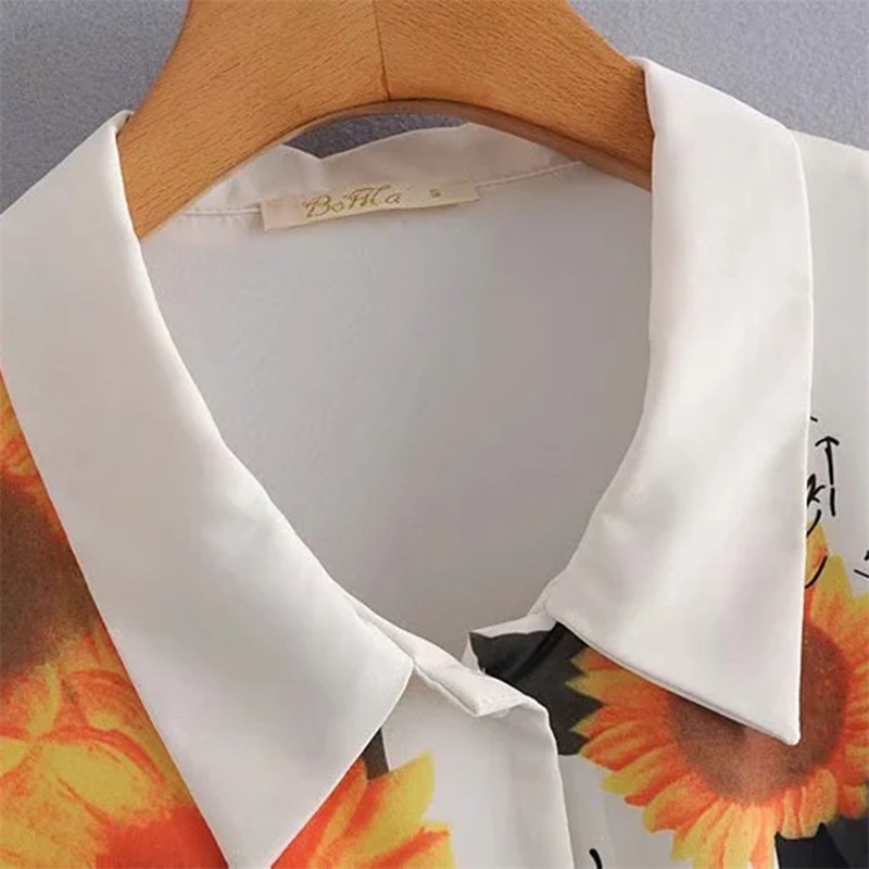 Women Vintage Printing White Chiffon Shirt Long Sleeve Spring Chic Female Loose Shirt Commute Top 210520