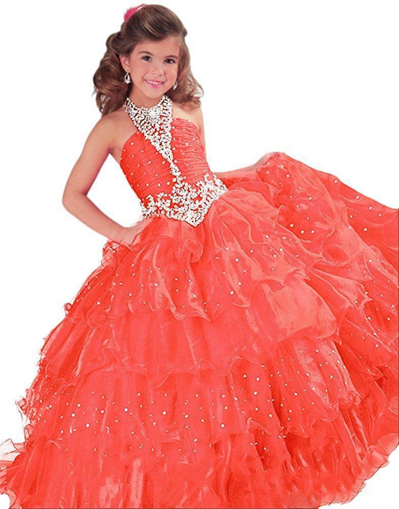 Ball Gown Royal Blue Red Orange Tulle Glitz wer Girl For Weddings Beaded New Girls Pageant Dresses Little Toddler Kids