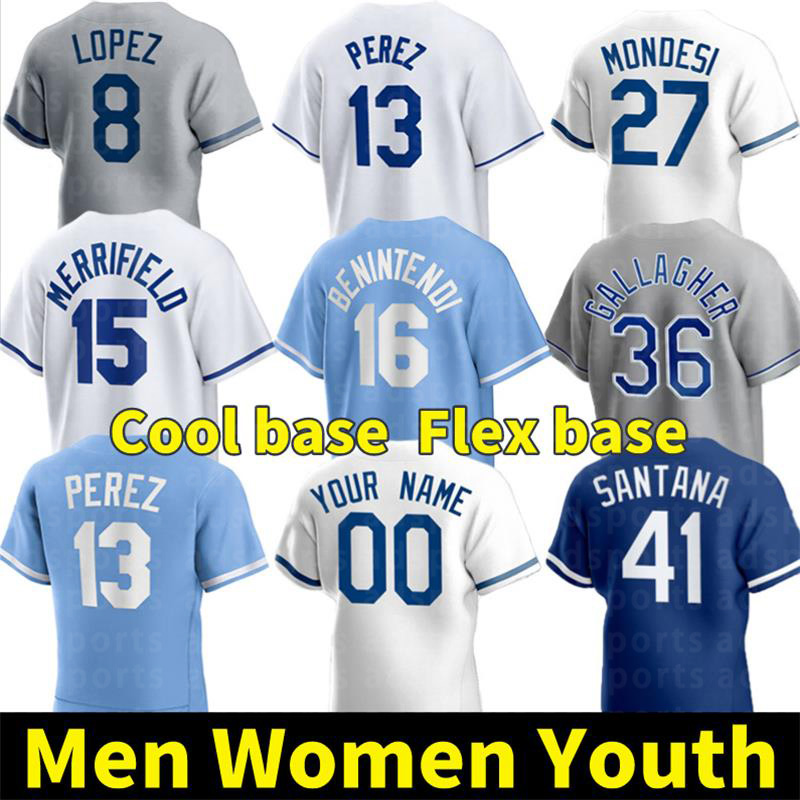 Royals 13 Salvador Perez Jersey 16 Andrew Benintendi 15 Whit Merrifield 8 Nicky Lopez 7 Bobby Witt Jr. 17 Hunter Dozier 14 Edward Olivares Custom Baseball Jerseys, Women color 3
Royals 13 Salvador Perez Jersey 16 Andrew Benintendi 15 Whit Merrifield 8 Nicky Lopez 7 Bobby Witt Jr. 17 Hunter Dozier 14 Edward Olivares Custom Baseball Jerseys, Women color 3