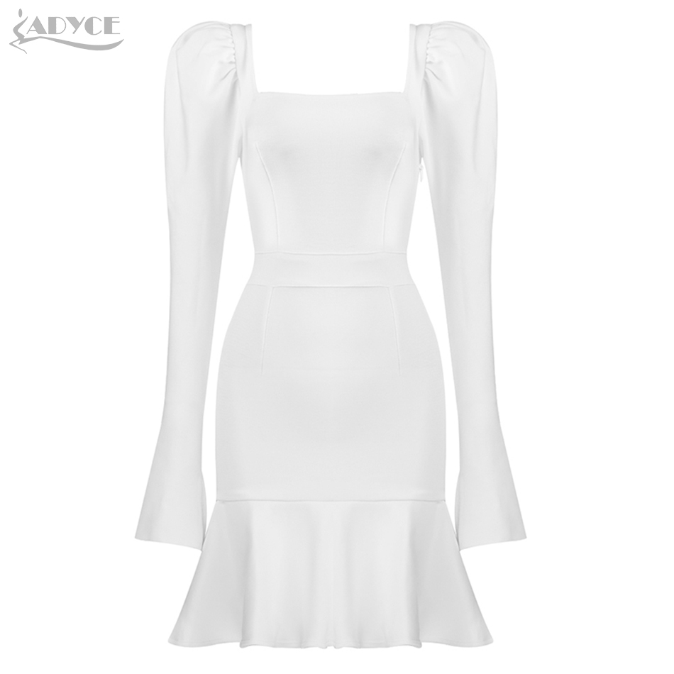 Summer Women Black Ruffles Mini Bodycon Bandage Dress Sexy Long Puff Sleeve Wrap Lady Evening Club Party Dresses 210423