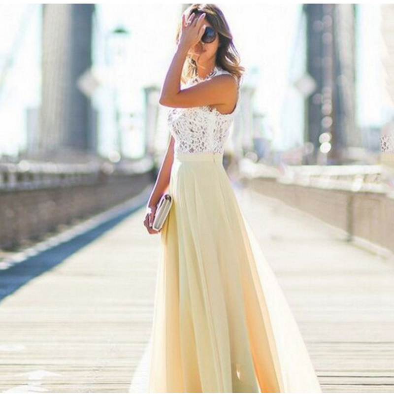 Women's Sleeveless Long Dresses Women Elegant Lace Evening Maxi Female Holiday Beach Ladies Casual Mesh Tank 210428