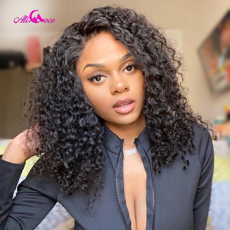 Short Kinky Curly Lace Front Human Hair Wigs For Black Women Deep Wave Glueless Synthetic Wig Prelucked Hairline