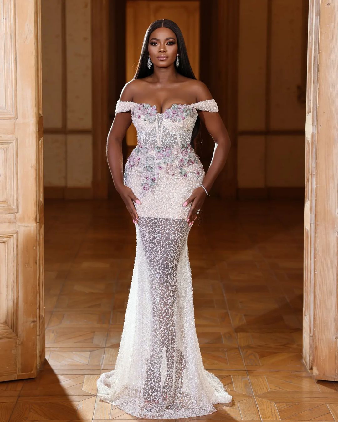 2022 Plus Size Arabic Aso Ebi Ivory Luxurious Mermaid Wedding Dress Sequined Lace Pearls Bridal Gowns Dresses ZJ605