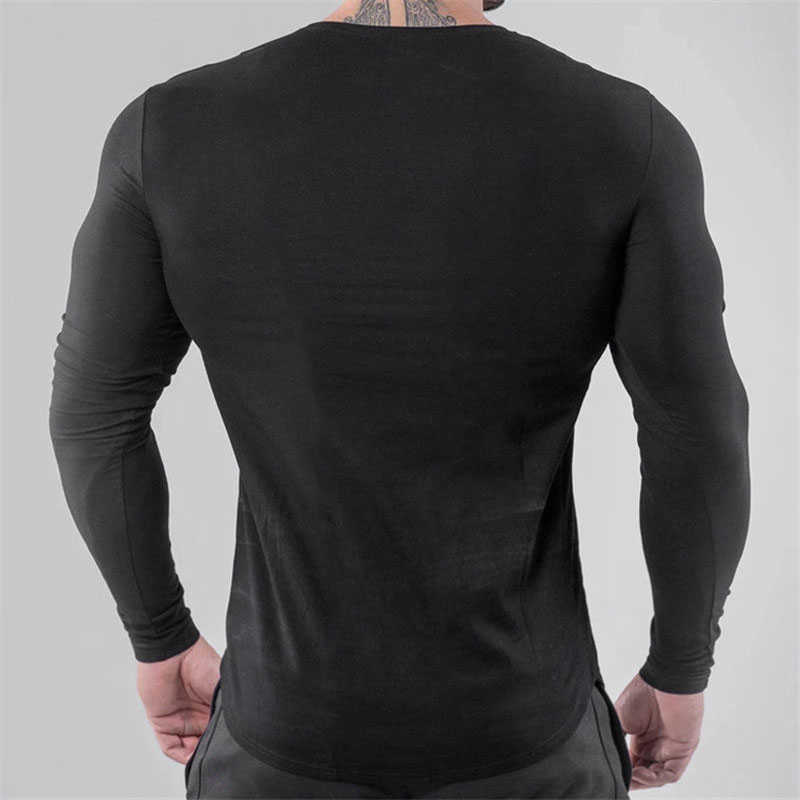 Slim Fit Muscle T Shirt Men Retro Style Tshirt Gym Long Sleeve Casual Tee Tops T-shirts Solid Plus Size Loose Mens 210629
