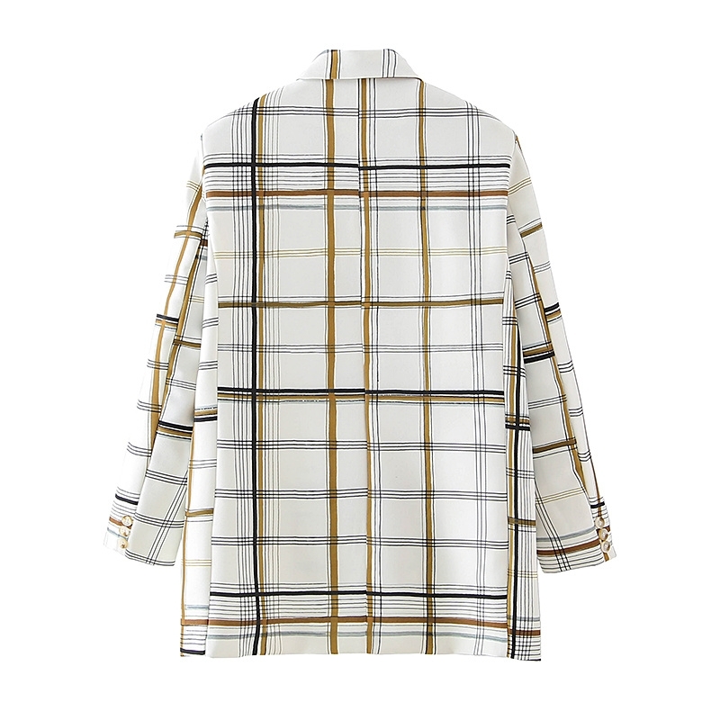 elegant women fashion double breasted blazer office ladies pocket jackets casual female plaid suits girls chic sets 210430