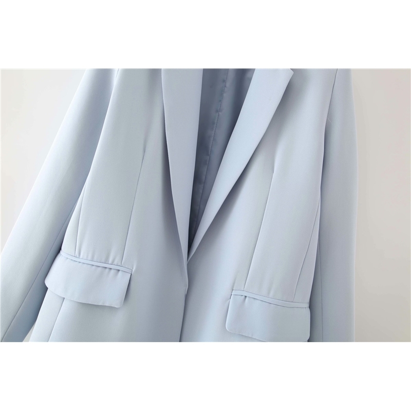 elegant women chic blazer office ladies pocket jackets casual female full sleeve suits bright grey girls sets 210527