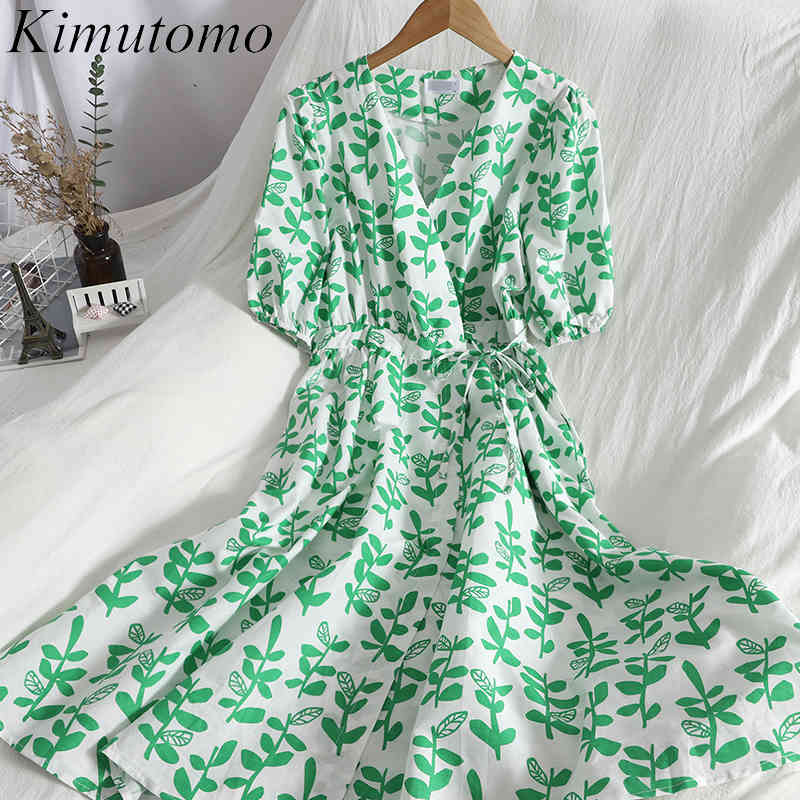 Kimutomo Elegant Print Dress Women Summer V-neck Short Puff Sleeve Korean Slim Waist Lace Up Casual Fashion Vestido Feminino 210521, Green
Kimutomo Elegant Print Dress Women Summer V-neck Short Puff Sleeve Korean Slim Waist Lace Up Casual Fashion Vestido Feminino 210521, Green