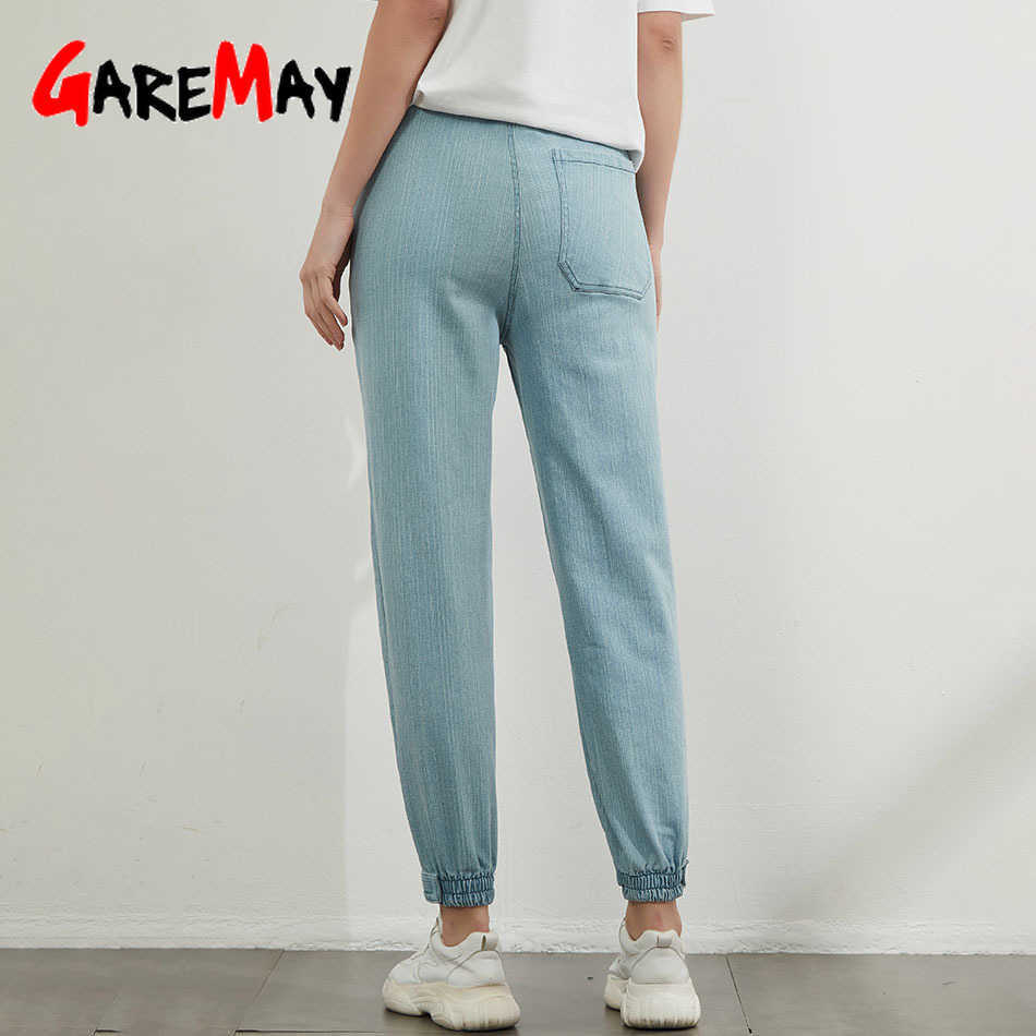 Garemay Summer Women's Boyfriend Jeans Distressed Vintage Loose Soft Denim Pants Embroidered Mom Fit Harem for Women 210922