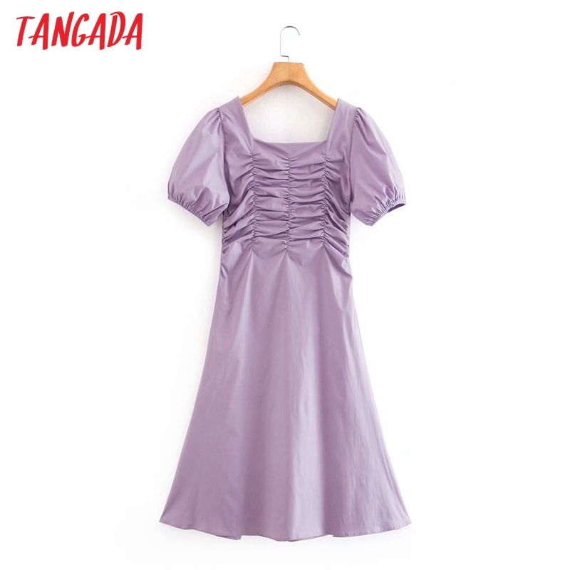 Fashion Women Solid Purple Ruffles Arrival Short Sleeve Ladies Mini Dress Vestidos 4Y03 210416