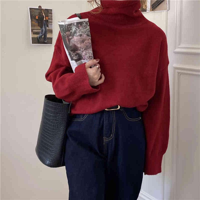 OL Basic Pullover Tops Soft Warm Bottoming Sweater Women Autumn Winter Elegant Turtleneck Knitted Sweaters 6 Colors 210421