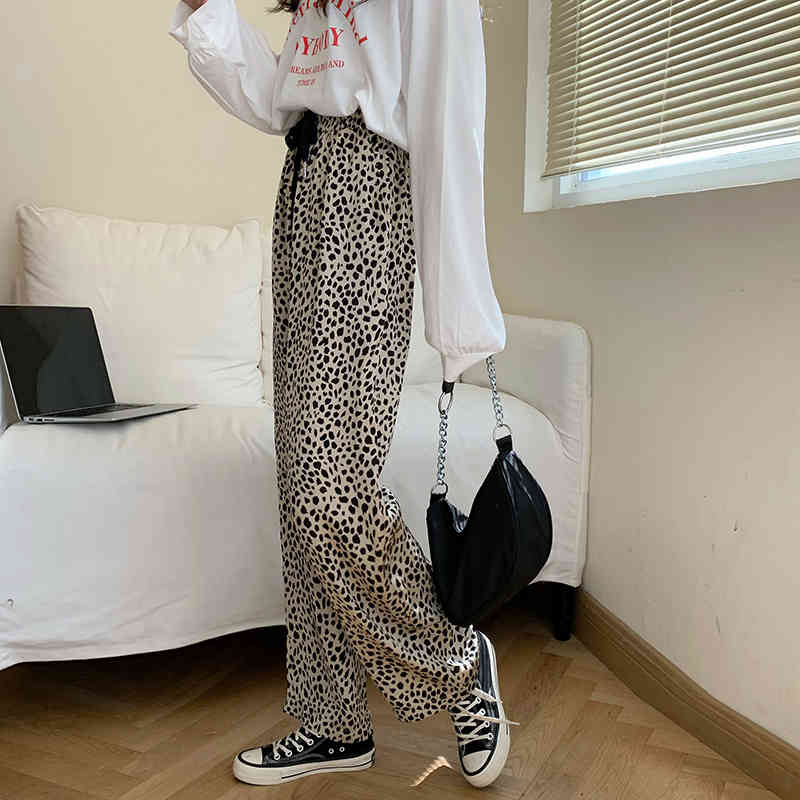 Summer Thin Loose High Waist Straight Leopard Print Wide-leg Pant Women Casual Retro Streetwear Pantalones De Mujer Fashion 210429