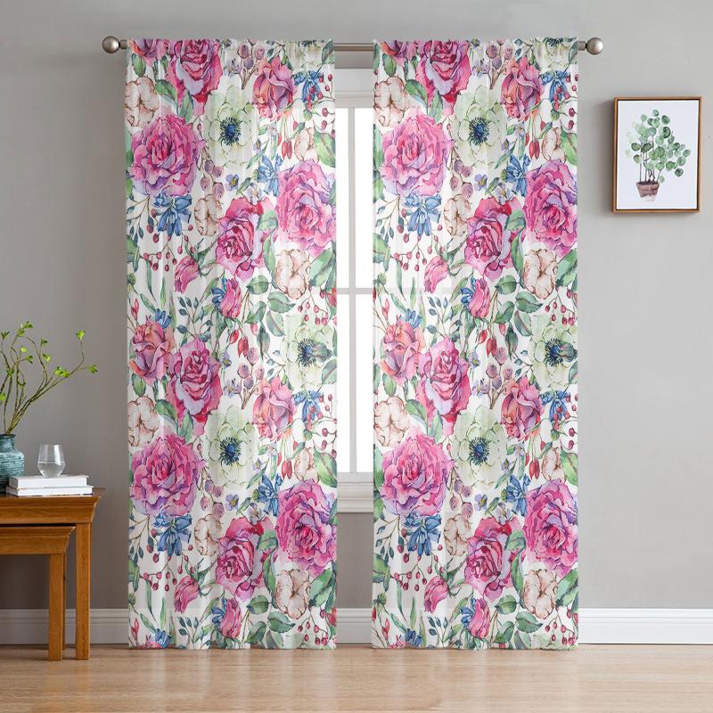 Curtain & Drapes Watercolor Flower Rose Wild Fruit Sheer Curtains Living Room Bedroom Decoration Kitchen Tulle
Curtain & Drapes Watercolor Flower Rose Wild Fruit Sheer Curtains Living Room Bedroom Decoration Kitchen Tulle