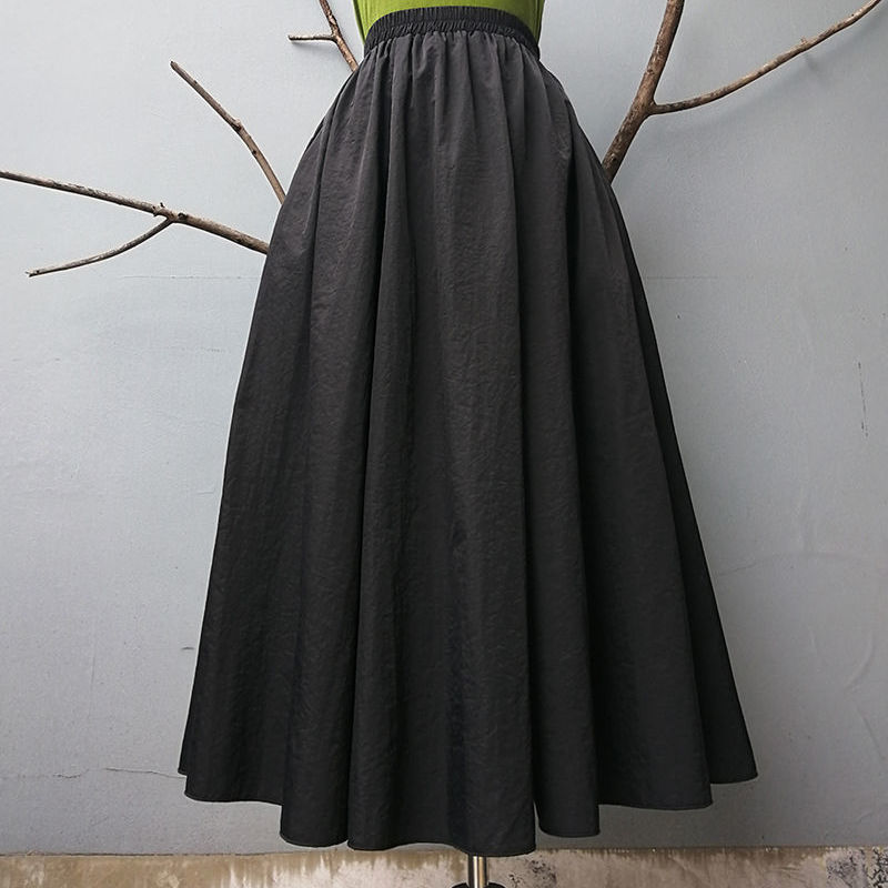 Nomikuma Spring Summer Fashion Elegant Solid Skirts High Waist Korean Women Skirt New A-line Mid-calf Faldas Mujer 6G346 210427