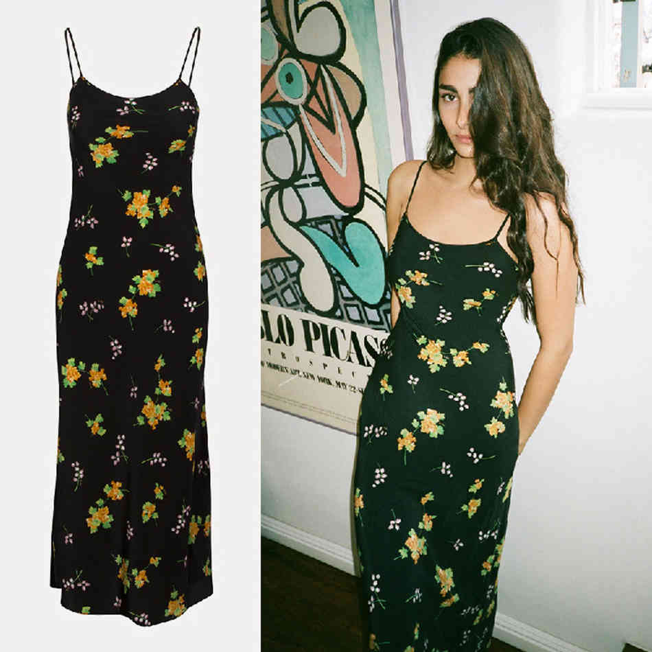 Free Women's Summer Halter Floral Dress Sexy Spaghetti Strap Printed Slim Midi Beach Vacation Vestidos 210524