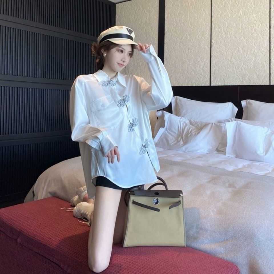 Irregular Shirt Women's Sprint Autumn Chic Fashion Improved Cheongsam Button and Outer Tops Long Sleeve Blouse R210 210527