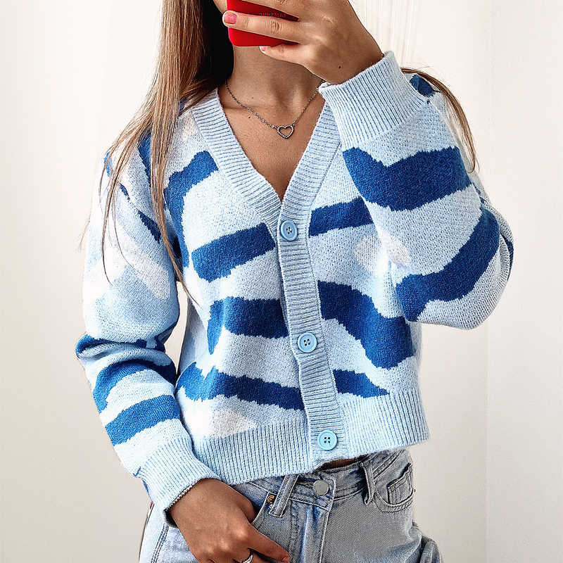 Colorfaith Women's Autumn Winter Sweaters Fashionable Elegant Cardigans Vintage Zebra Knitwears Short Tops SWC1363JX 211014