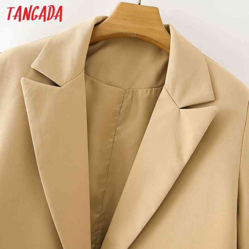Women One Buttons Khaki Blazer Coat Vintage Notched Collar Pocket Fashion Female Casual Chic Tops DA95 210416