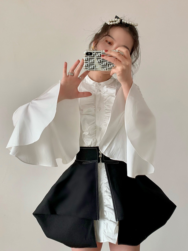 three-dimensional ruffles blouse women's summer round neck slim flare sleeve elegant shirt female tide 5C997 210427