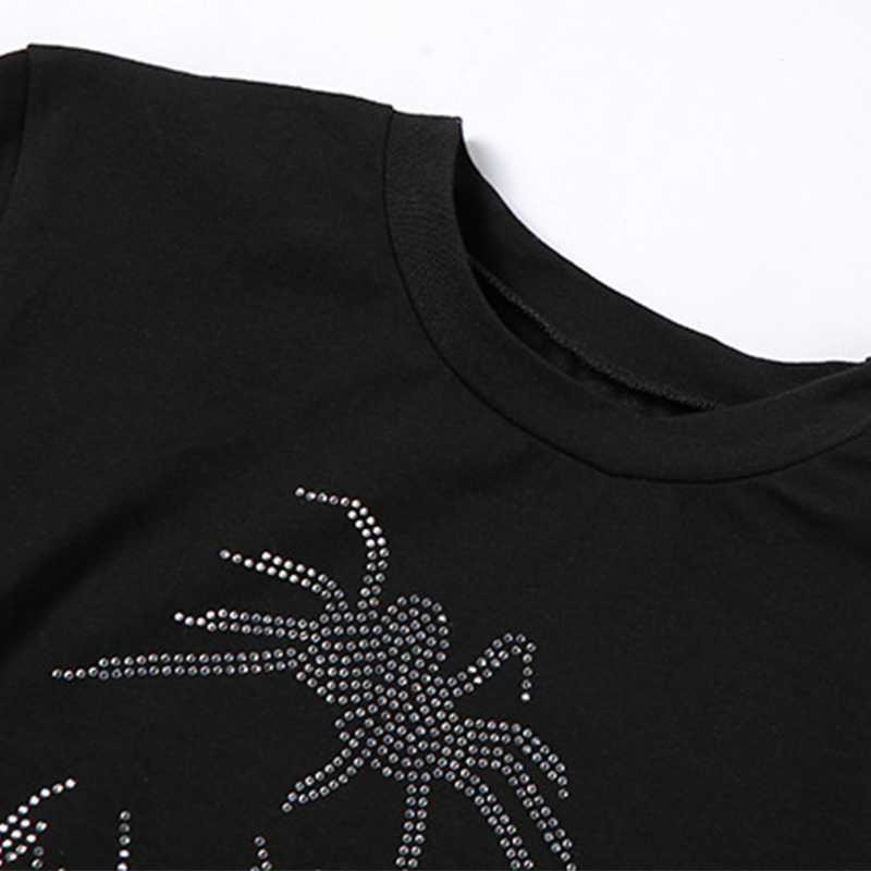 Punk Vintage Spider Graphic Black T-Shirts Mall Goth Y2K O-Neck Short Sleeve Crop Tops E-Girl Aesthetics Tees 210720